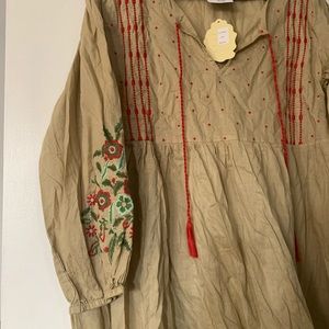 2X NWT BoHo Embroidered Long Sleeve Dress